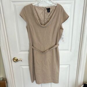 New Directions Tan Sheath Dress with Cowl Neck and Dolman Sleeves
